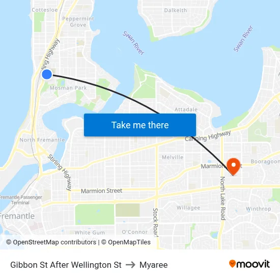 Gibbon St After Wellington St to Myaree map