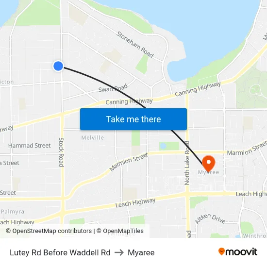 Lutey Rd Before Waddell Rd to Myaree map