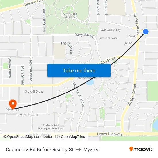 Coomoora Rd Before Riseley St to Myaree map