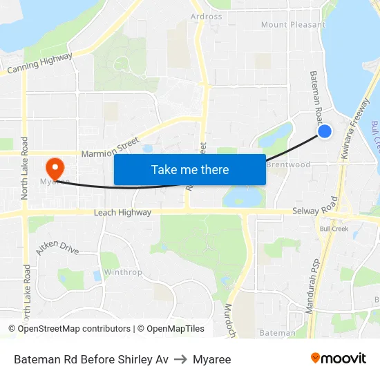 Bateman Rd Before Shirley Av to Myaree map