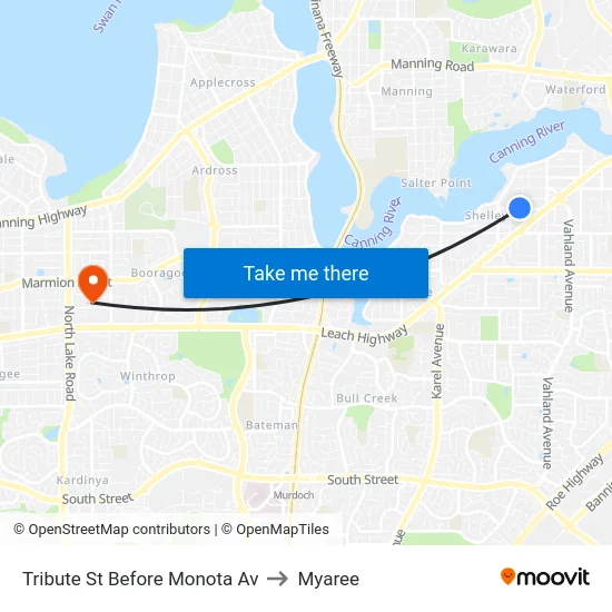 Tribute St Before Monota Av to Myaree map