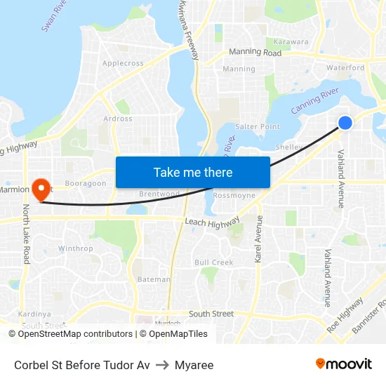 Corbel St Before Tudor Av to Myaree map