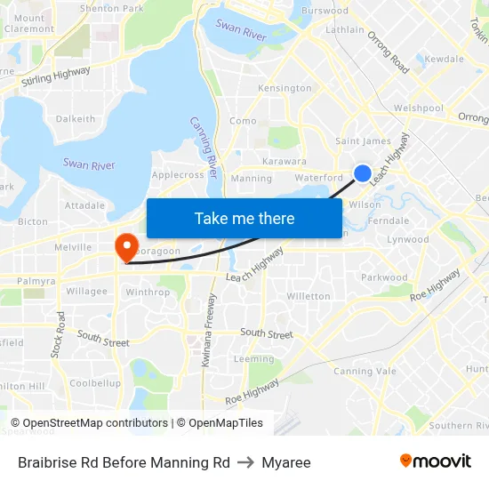 Braibrise Rd Before Manning Rd to Myaree map