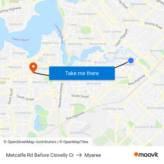 Metcalfe Rd Before Clovelly Cr to Myaree map