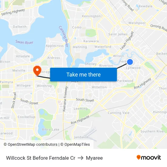 Willcock St Before Ferndale Cr to Myaree map