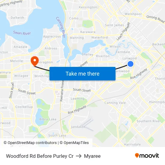 Woodford Rd Before Purley Cr to Myaree map