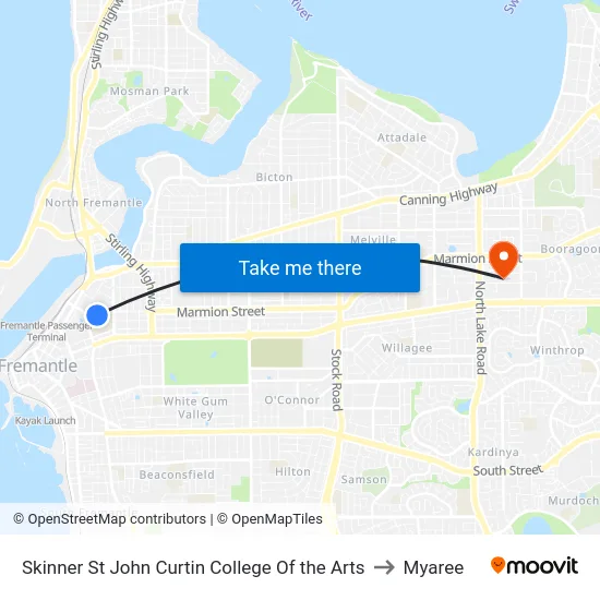 Skinner St John Curtin College Of the Arts to Myaree map
