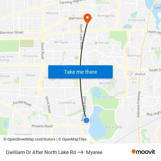 Gwilliam Dr After North Lake Rd to Myaree map