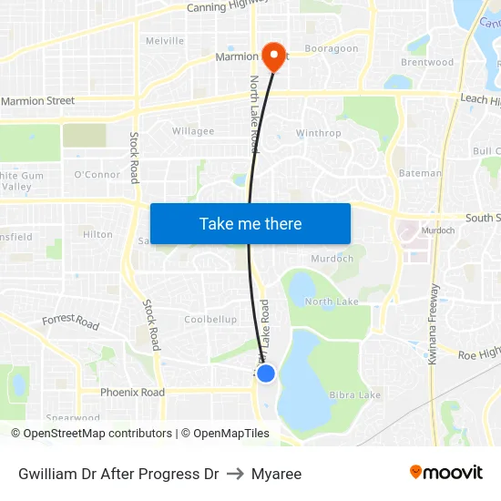 Gwilliam Dr After Progress Dr to Myaree map