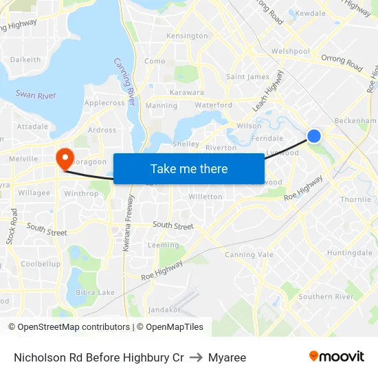 Nicholson Rd Before Highbury Cr to Myaree map