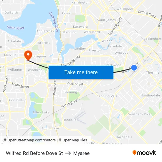 Wilfred Rd Before Dove St to Myaree map