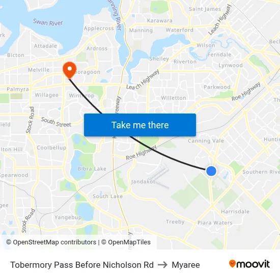 Tobermory Pass Before Nicholson Rd to Myaree map