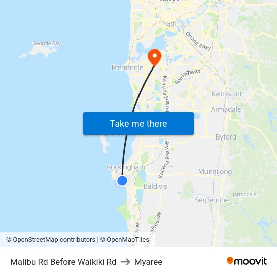 Malibu Rd Before Waikiki Rd to Myaree map