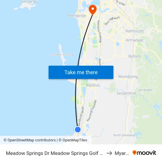 Meadow Springs Dr Meadow Springs Golf Club to Myaree map