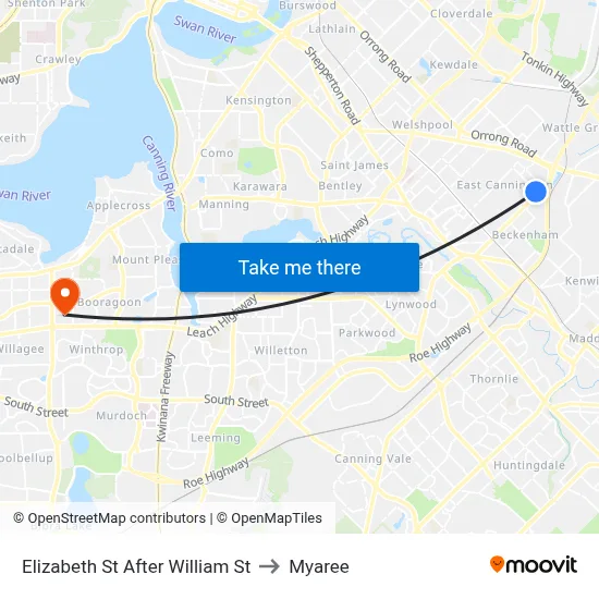 Elizabeth St After William St to Myaree map
