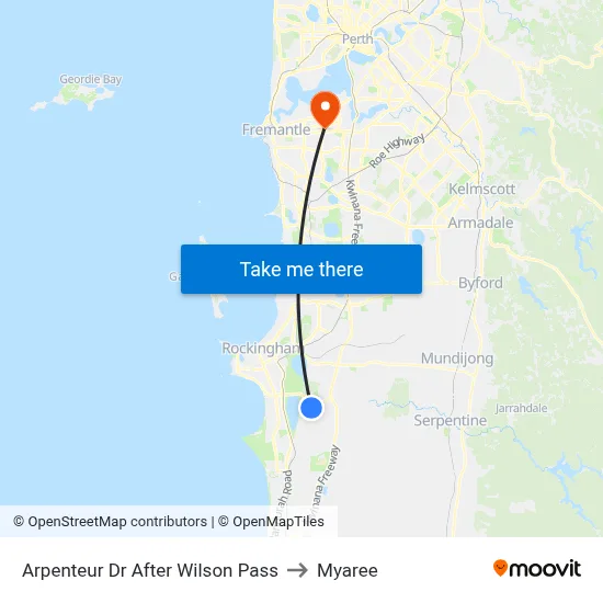 Arpenteur Dr After Wilson Pass to Myaree map