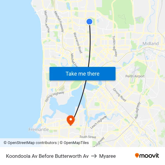 Koondoola Av Before Butterworth Av to Myaree map