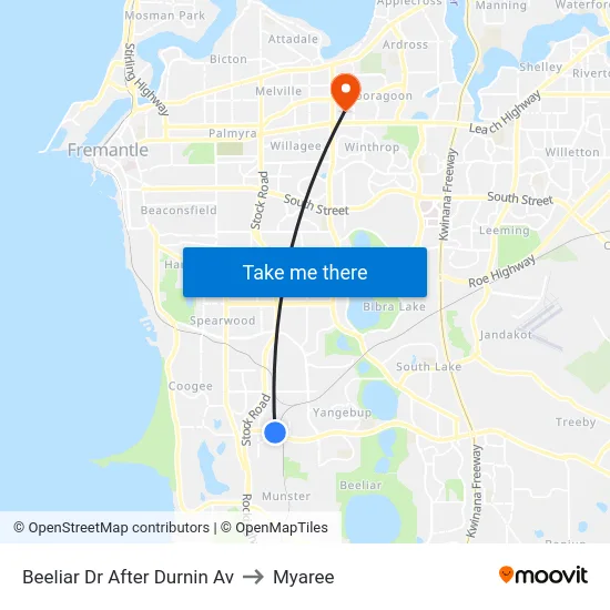 Beeliar Dr After Durnin Av to Myaree map