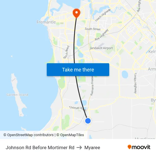 Johnson Rd Before Mortimer Rd to Myaree map