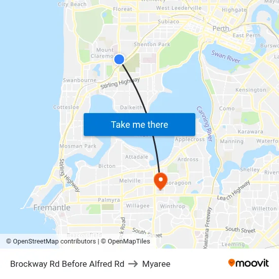 Brockway Rd Before Alfred Rd to Myaree map