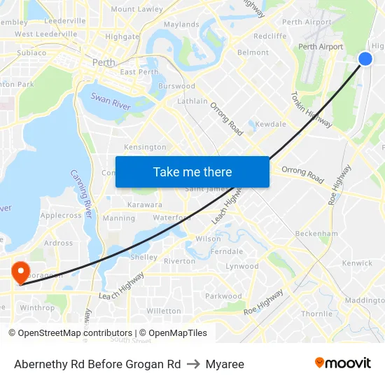 Abernethy Rd Before Grogan Rd to Myaree map