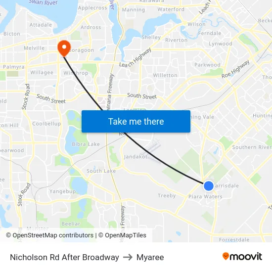 Nicholson Rd After Broadway to Myaree map