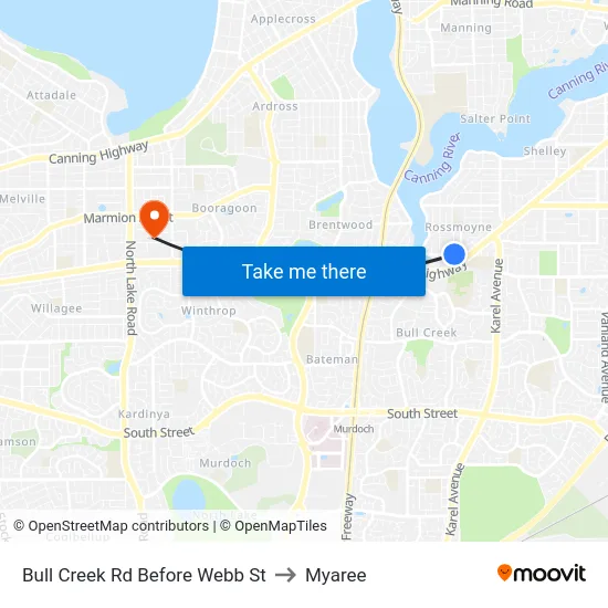 Bull Creek Rd Before Webb St to Myaree map