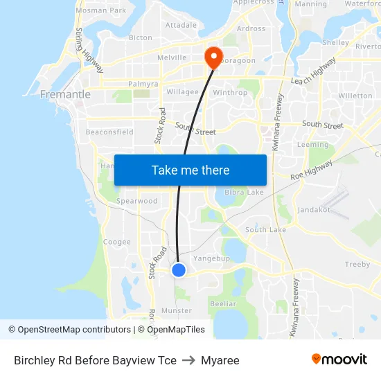 Birchley Rd Before Bayview Tce to Myaree map