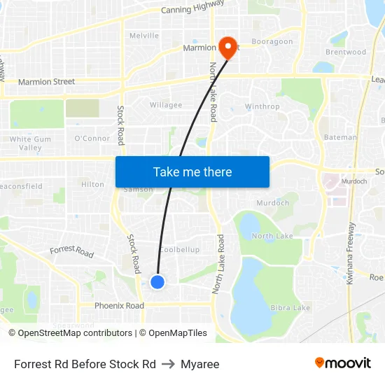 Forrest Rd Before Stock Rd to Myaree map
