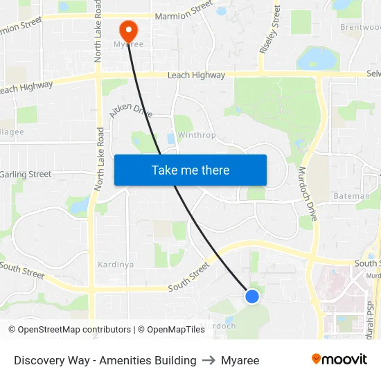 Discovery Way - Amenities Building to Myaree map