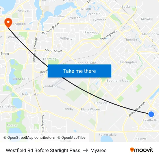 Westfield Rd Before Starlight Pass to Myaree map