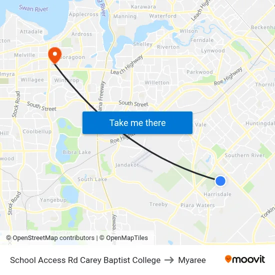 School Access Rd Carey Baptist College to Myaree map