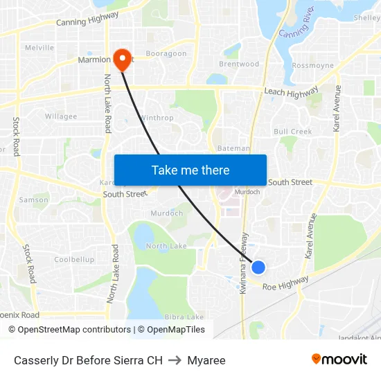 Casserly Dr Before Sierra CH to Myaree map