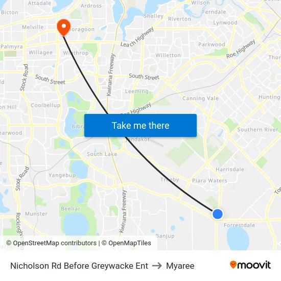 Nicholson Rd Before Greywacke Ent to Myaree map