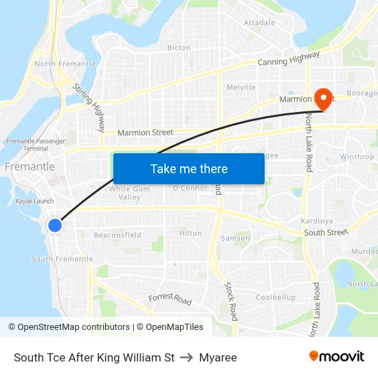 South Tce After King William St to Myaree map
