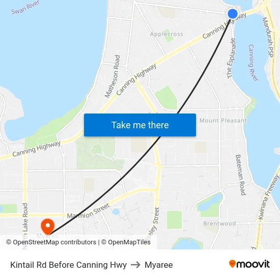 Kintail Rd Before Canning Hwy to Myaree map