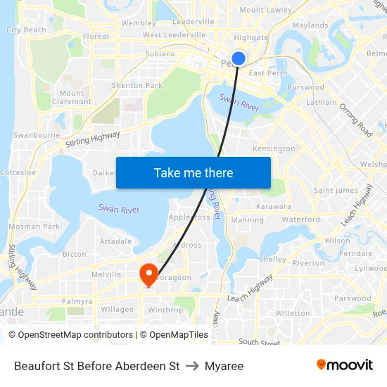 Beaufort St Before Aberdeen St to Myaree map