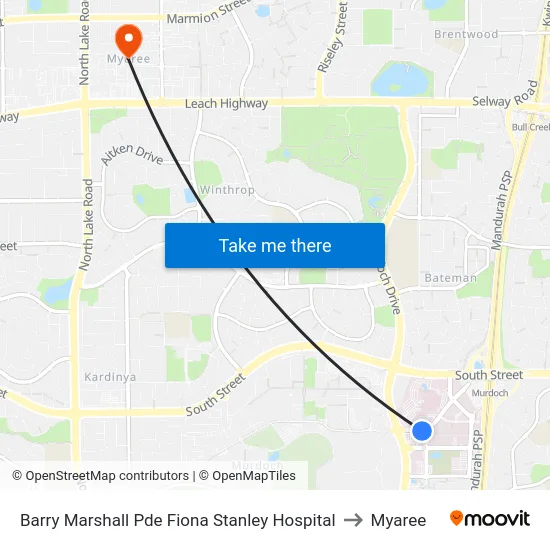 Barry Marshall Pde Fiona Stanley Hospital to Myaree map