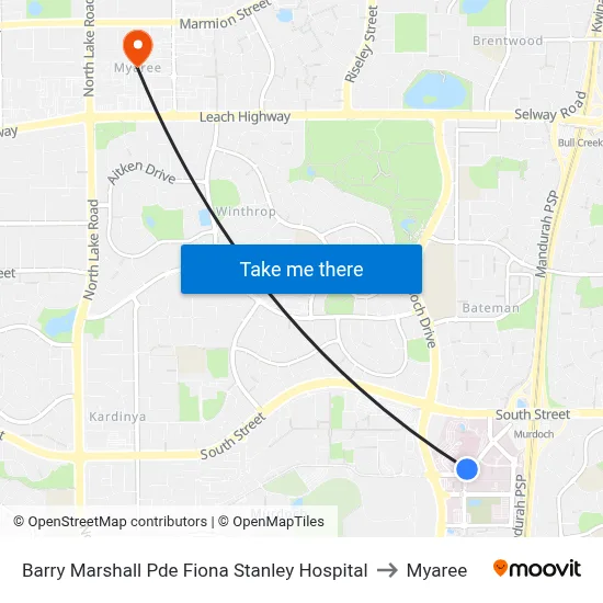Barry Marshall Pde Fiona Stanley Hospital to Myaree map