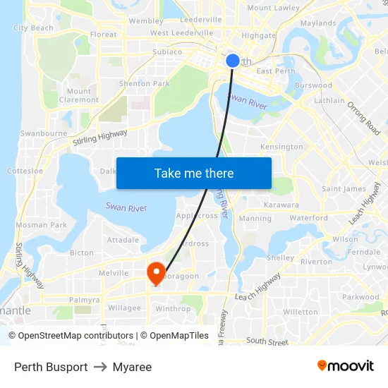 Perth Busport to Myaree map