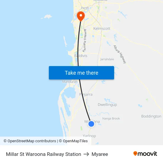 Millar St Waroona Railway Station to Myaree map