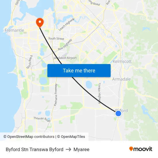 Byford Stn Transwa Byford to Myaree map
