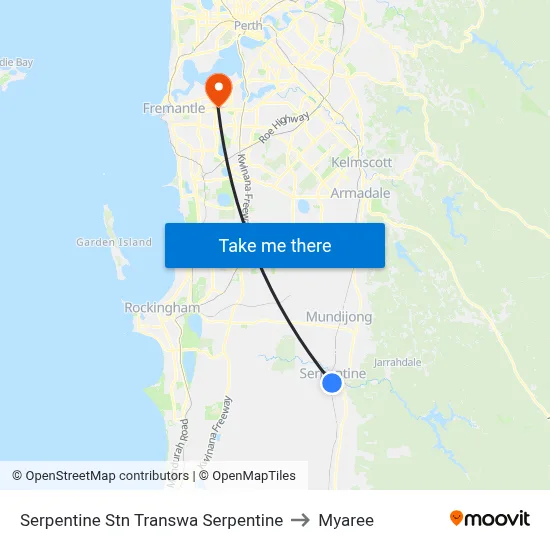 Serpentine Stn Transwa Serpentine to Myaree map