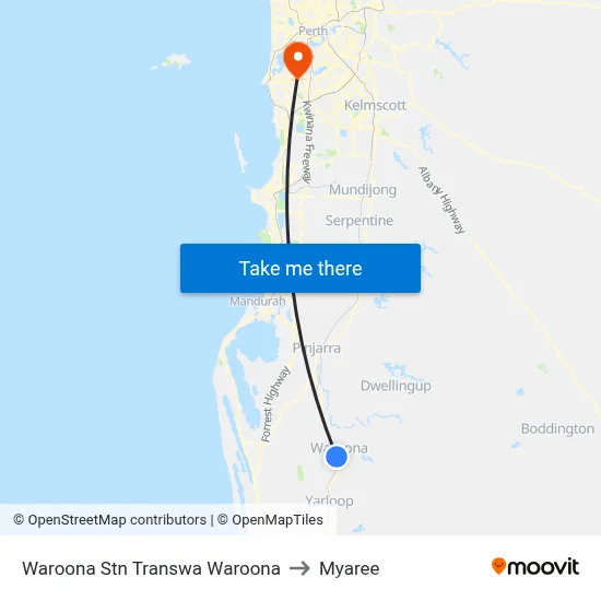 Waroona Stn Transwa Waroona to Myaree map