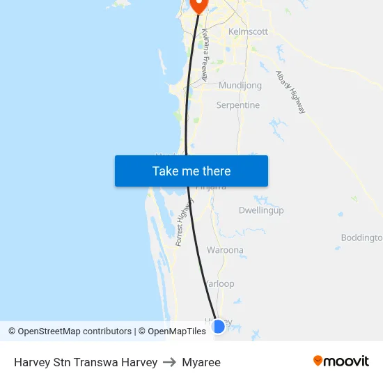 Harvey Stn Transwa Harvey to Myaree map