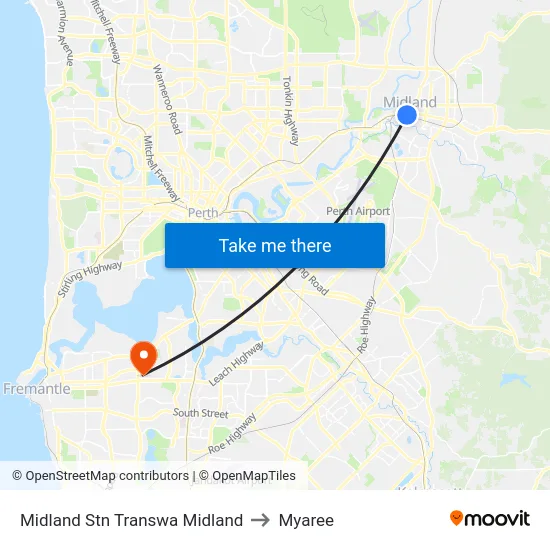 Midland Stn Transwa Midland to Myaree map