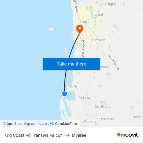 Old Coast Rd Transwa Falcon to Myaree map