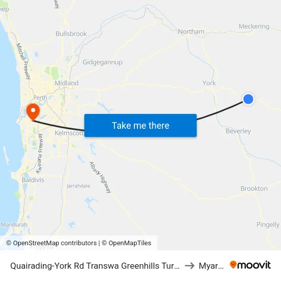 Quairading-York Rd Transwa Greenhills Turnoff to Myaree map