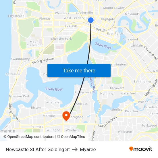 Newcastle St After Golding St to Myaree map