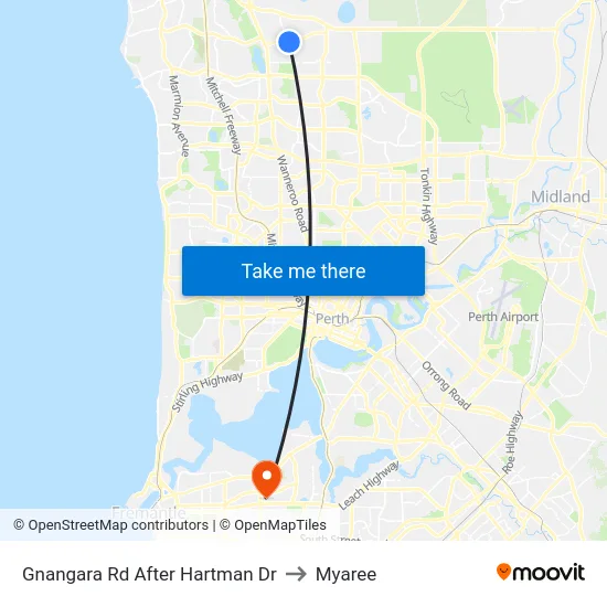 Gnangara Rd After Hartman Dr to Myaree map